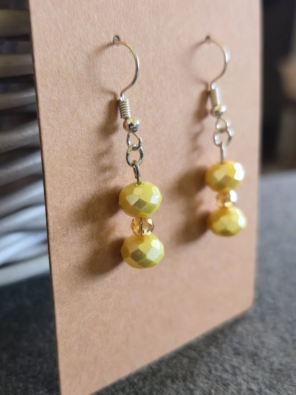NWT Handmade Yellow Crystal Dangle Earrings